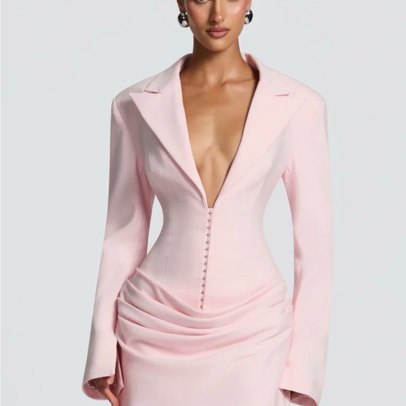 Babyboo Fashion Dresses & Skirts - Women's Blush Pink Midi Dress with Tailored Blazer Bodice